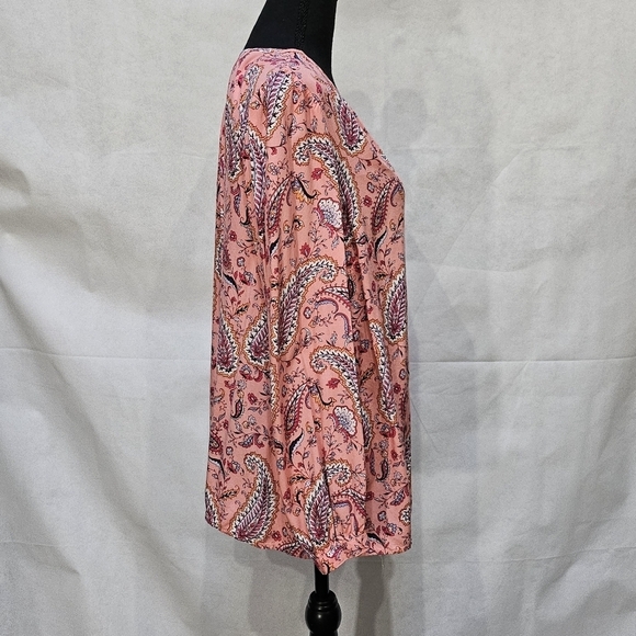 Talbots 100% Rayon V-neck Paisley Peasant Top Pink Blue Size XL - Picture 3 of 8